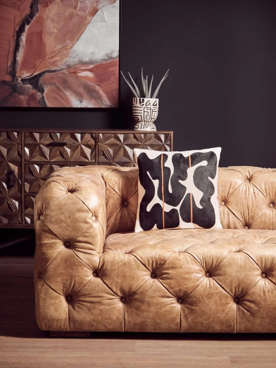 Basim | Luxury Brown Leather Tufted 3 Seater Sofa