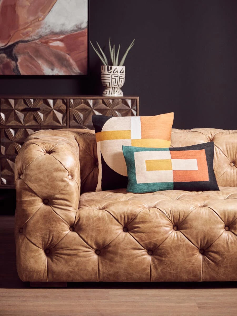 Basim | Luxury Brown Leather Tufted 3 Seater Sofa