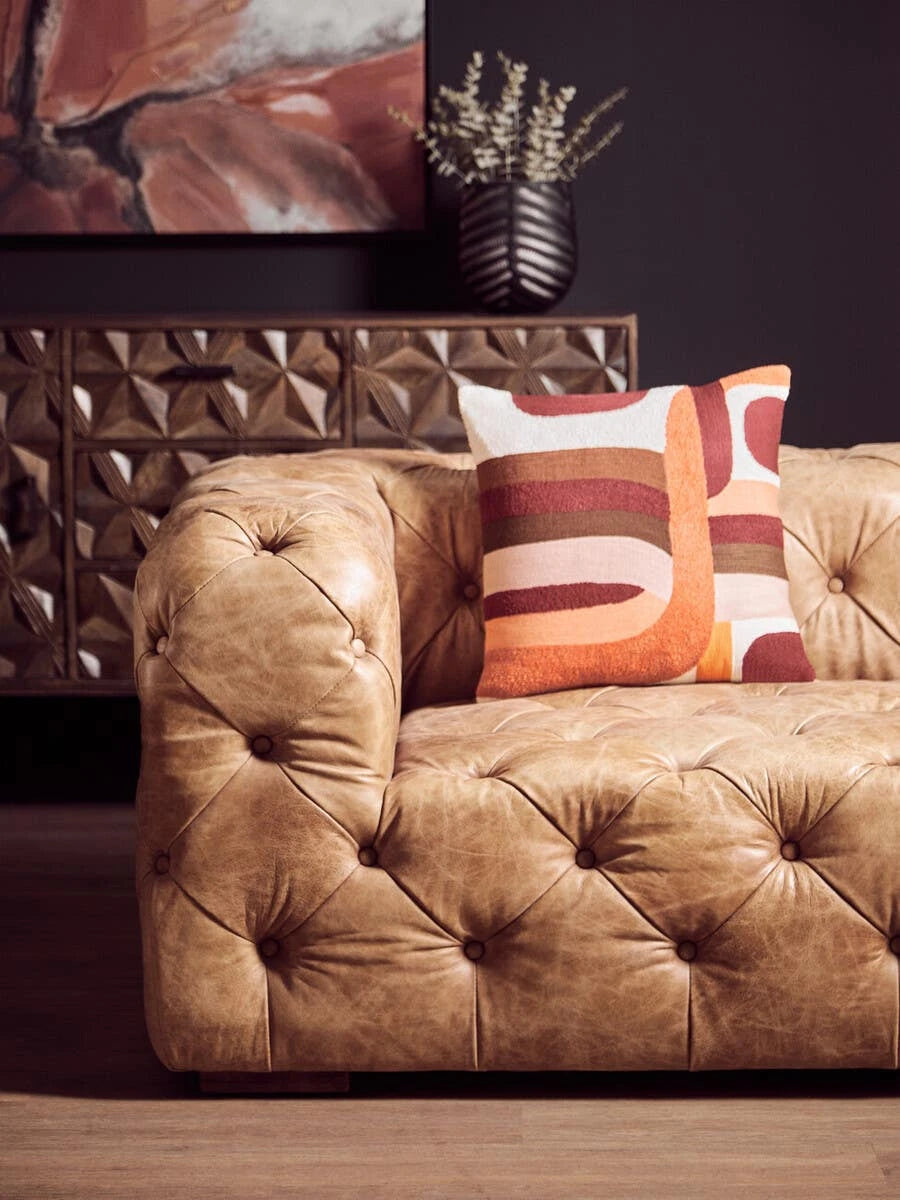 Basim | Luxury Brown Leather Tufted 3 Seater Sofa