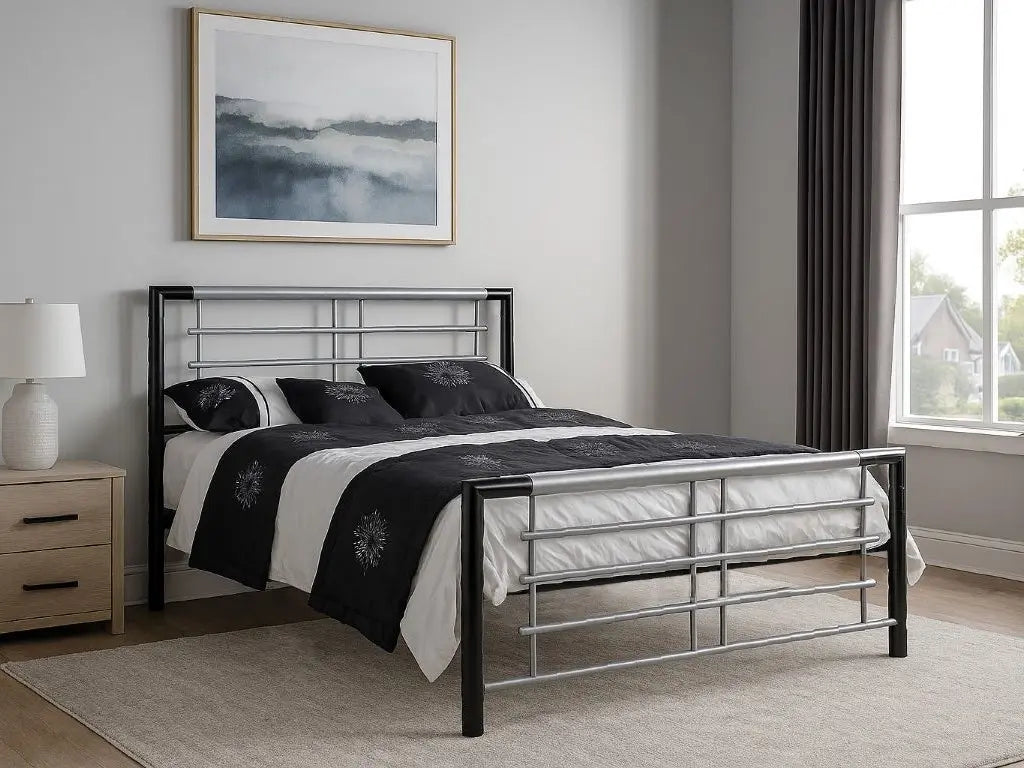 The Bromley | Luxury Black & Silver Reinforced Metal Bed