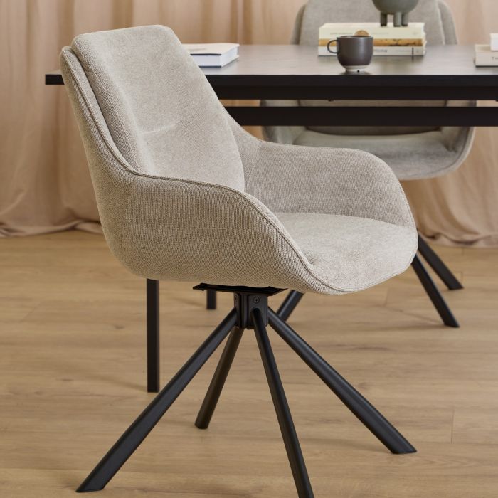 The Calista | Luxury Sand Chenille Swivel Dining Chair – Set of 2