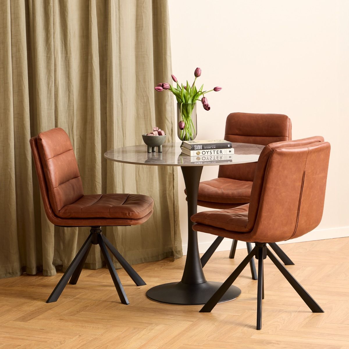 The Cognac | Luxury Tan Swivel Dining Chairs – Set of 2
