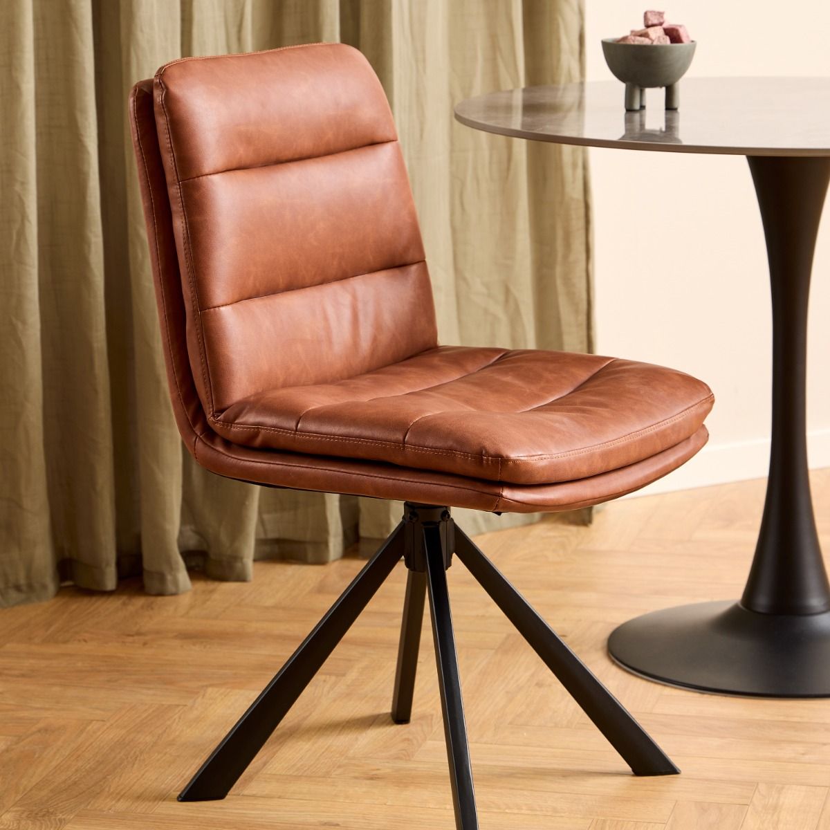 The Cognac | Luxury Tan Swivel Dining Chairs – Set of 2