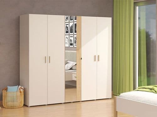 Giorno | 5 Door Mirrored Wardrobe - Cashmere And Artisan Oak Effect