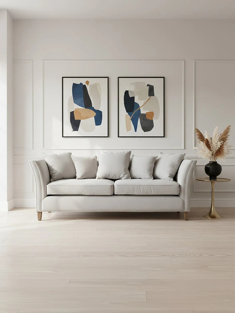 Liyana | Luxury Grey Studded 3 Seater Sofa