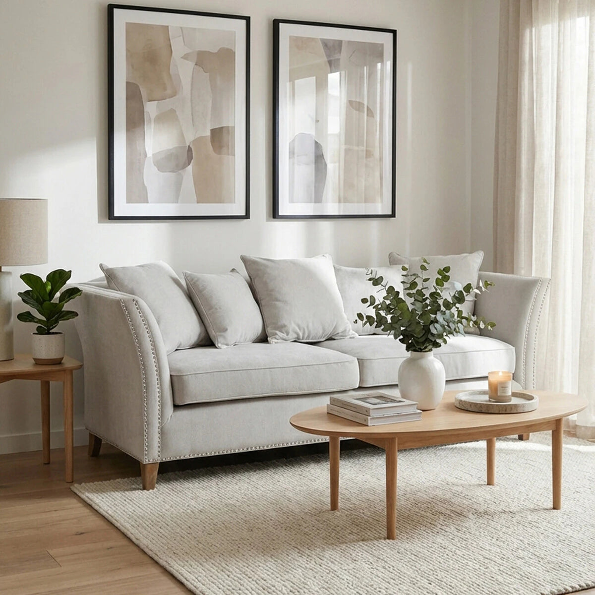 Liyana | Luxury Grey Studded 3 Seater Sofa