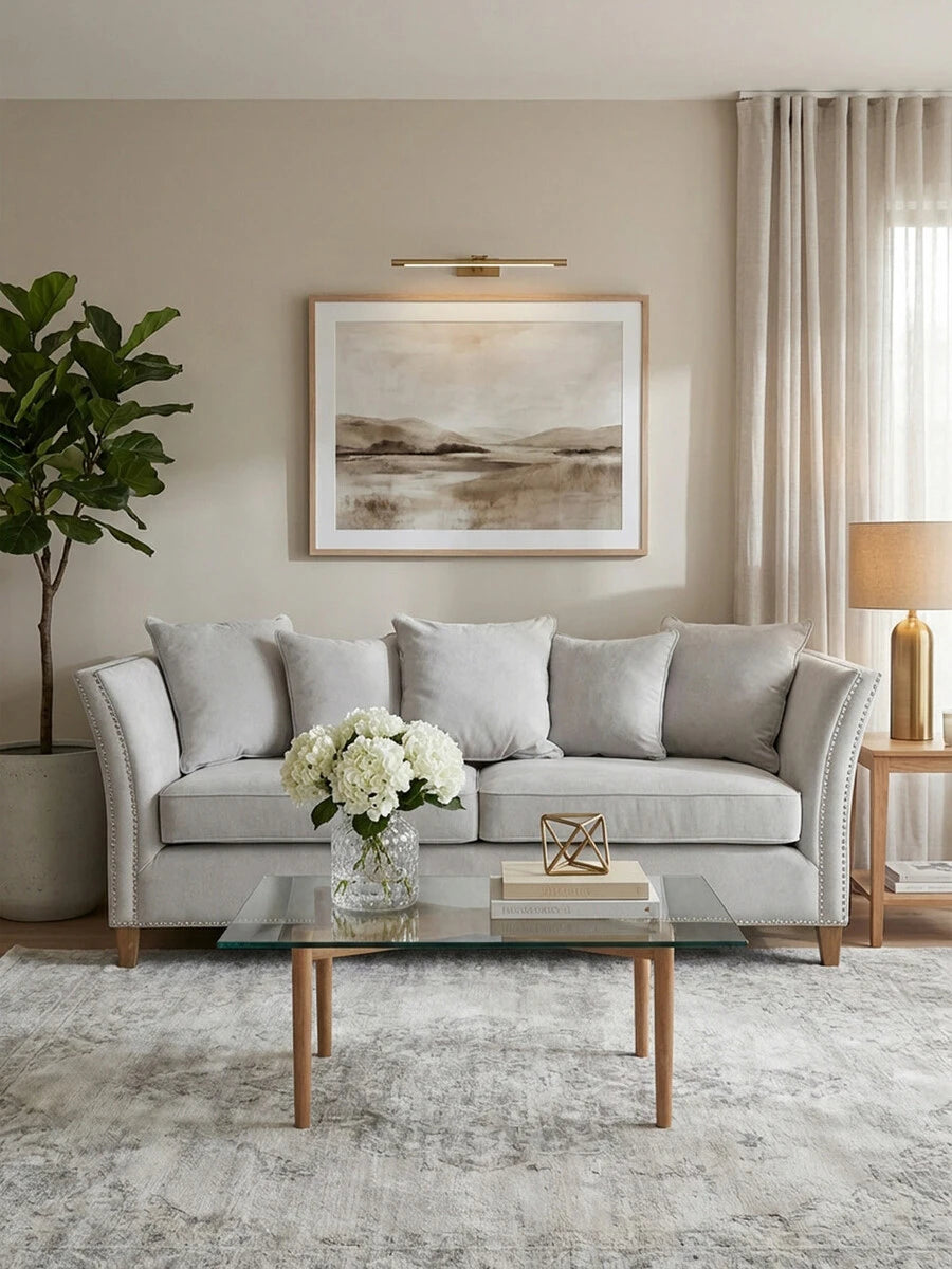 Liyana | Luxury Grey Studded 3 Seater Sofa