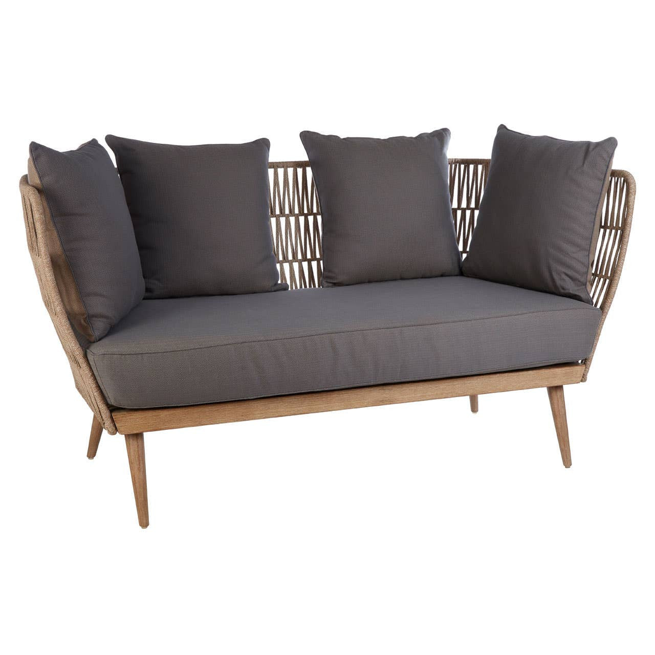 Oakhaven | Luxury Woven Rope 2 Seater Sofa with Grey Cushions