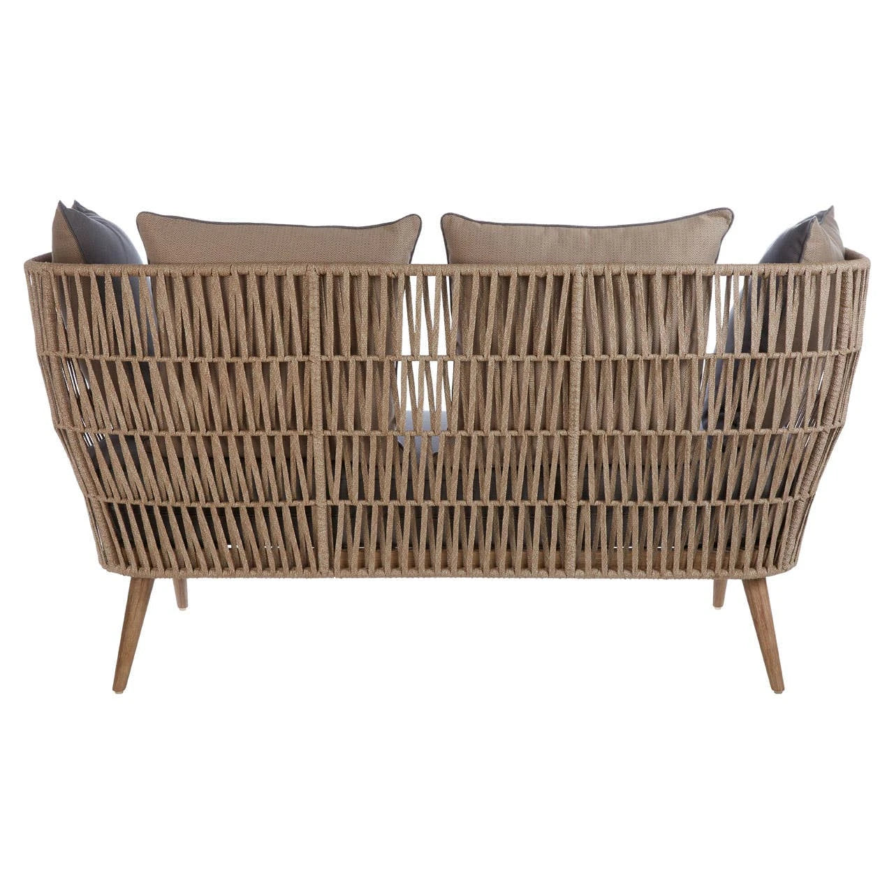 Oakhaven | Luxury Woven Rope 2 Seater Sofa with Grey Cushions