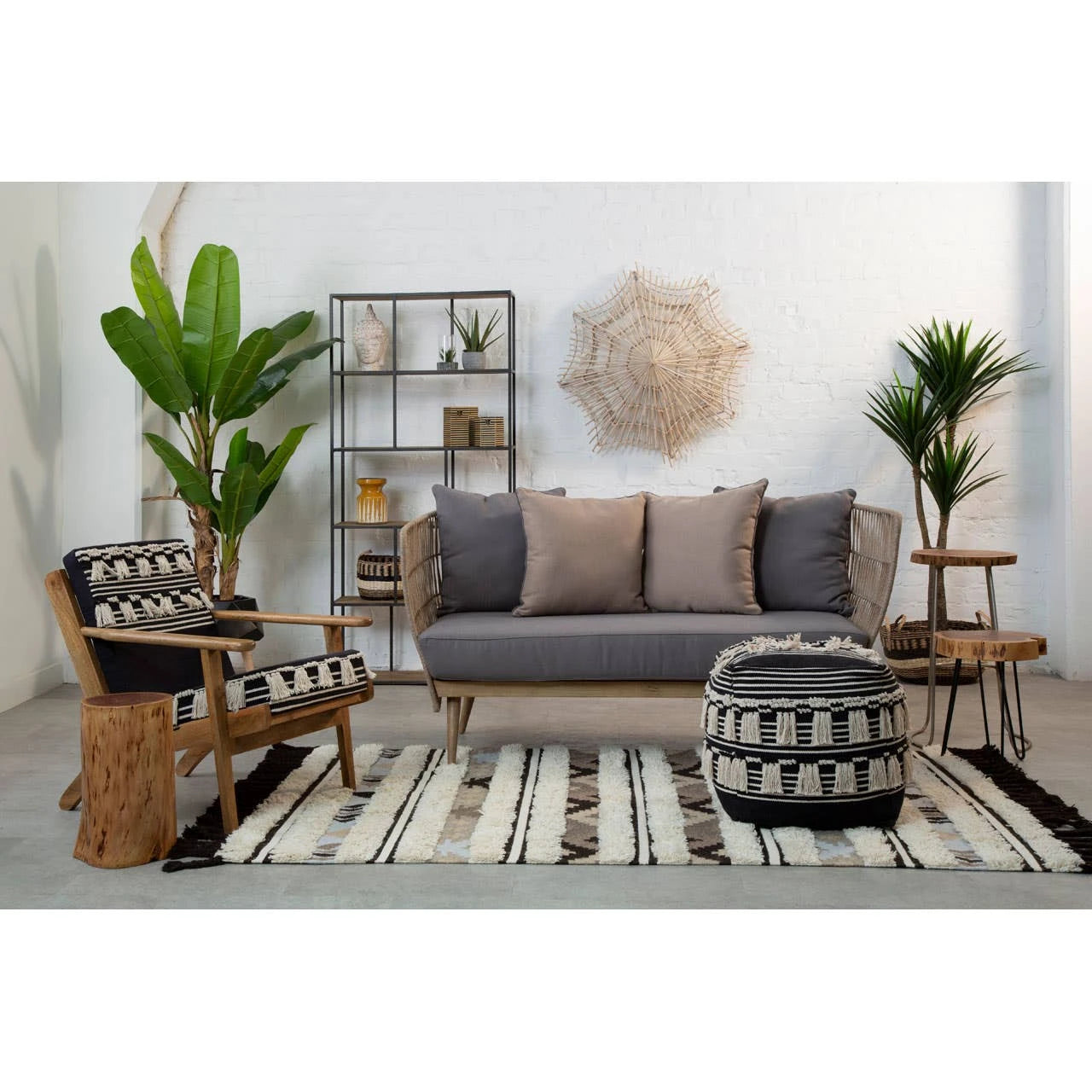 Oakhaven | Luxury Woven Rope 2 Seater Sofa with Grey Cushions