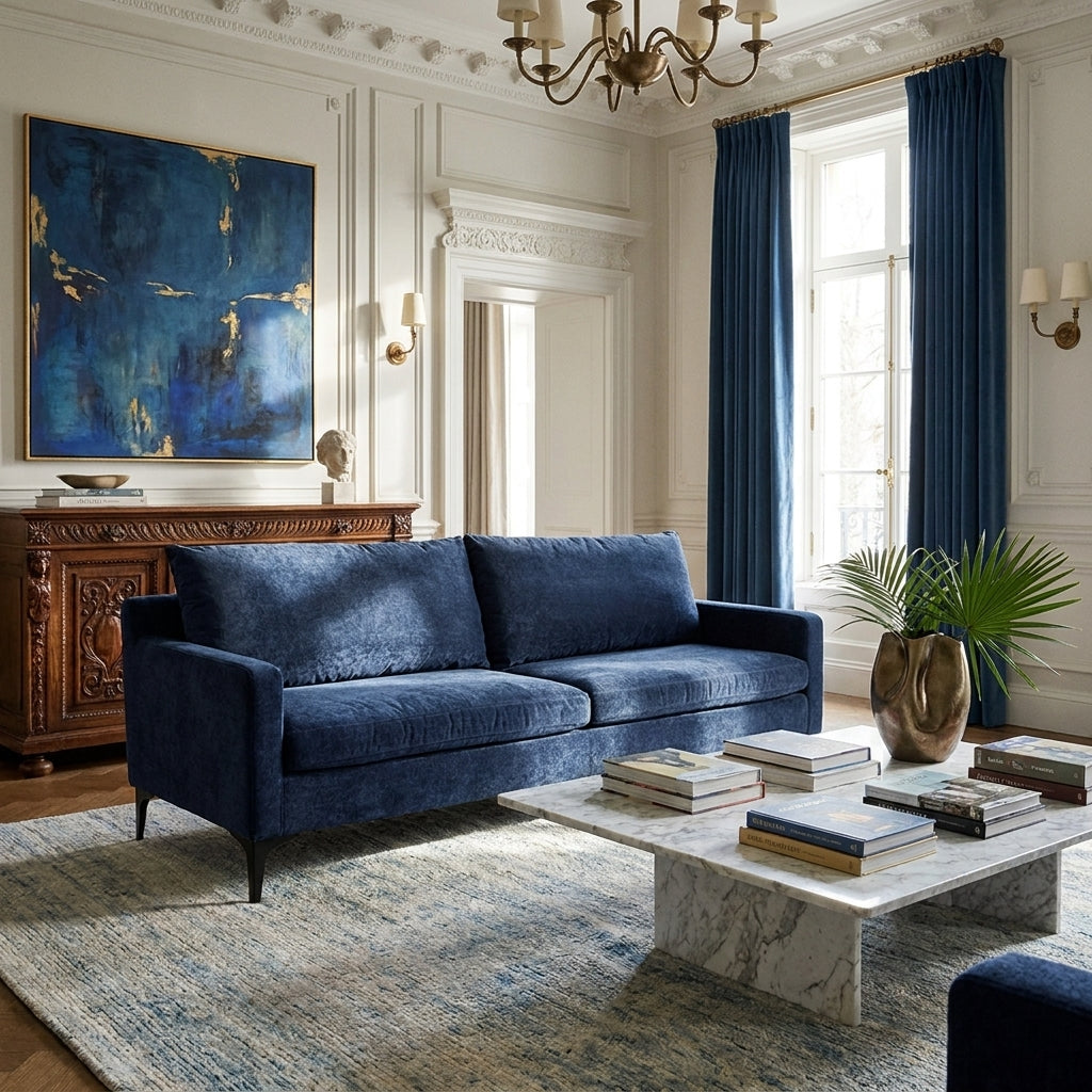 Caspian | Blue Textured Fabric - Luxury 3 Seater Sofa