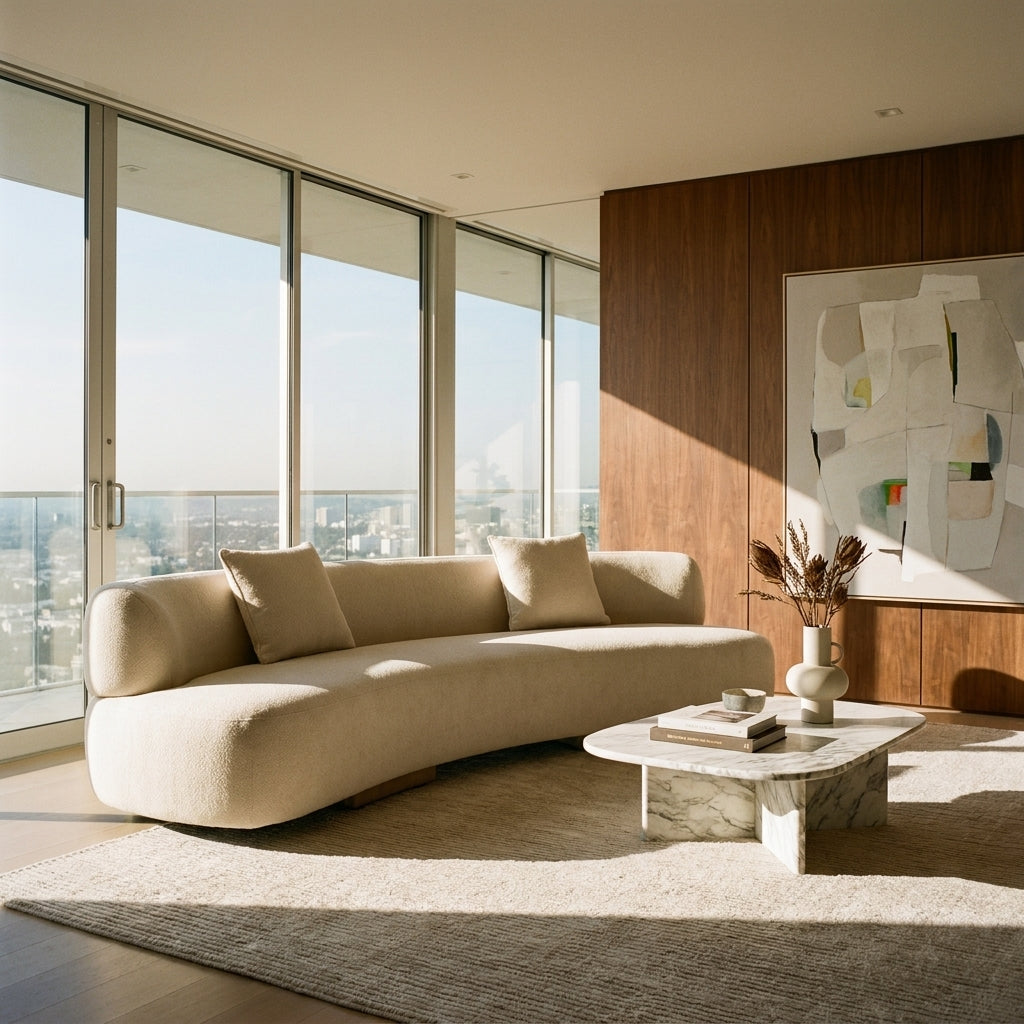 Samira | Luxury Cream Linen Curved 3 Seater Sofa