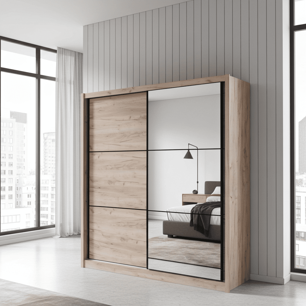 Veylen | Luxury Oak Effect Mirrored Sliding Wardrobe