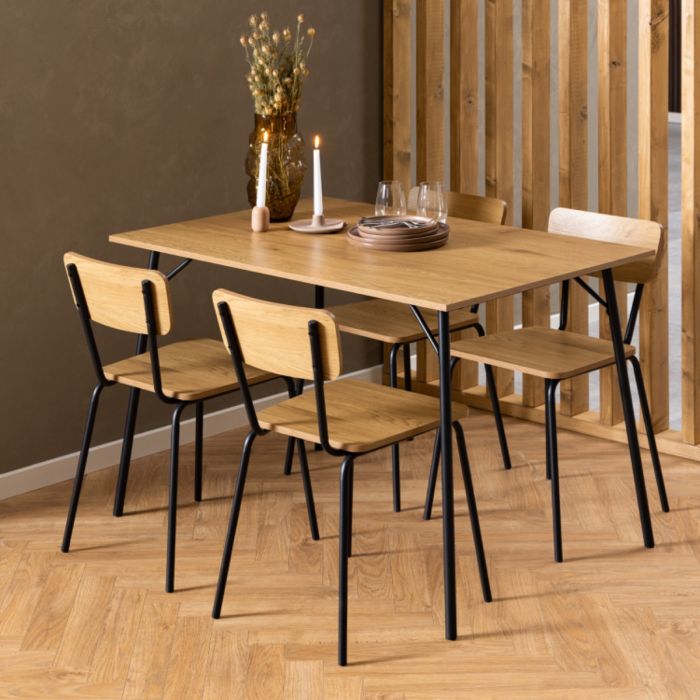 The Aspen Oak-Effect & Black Steel Dining Chair – Set of 4 – image 4