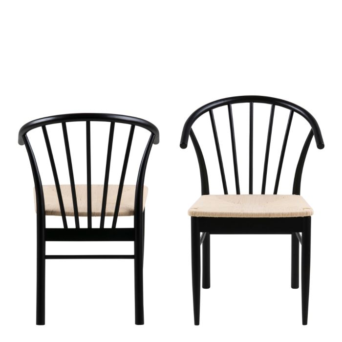 The Cassia Black Oak Dining Chair with Woven Seat – Set of 2 – image 1