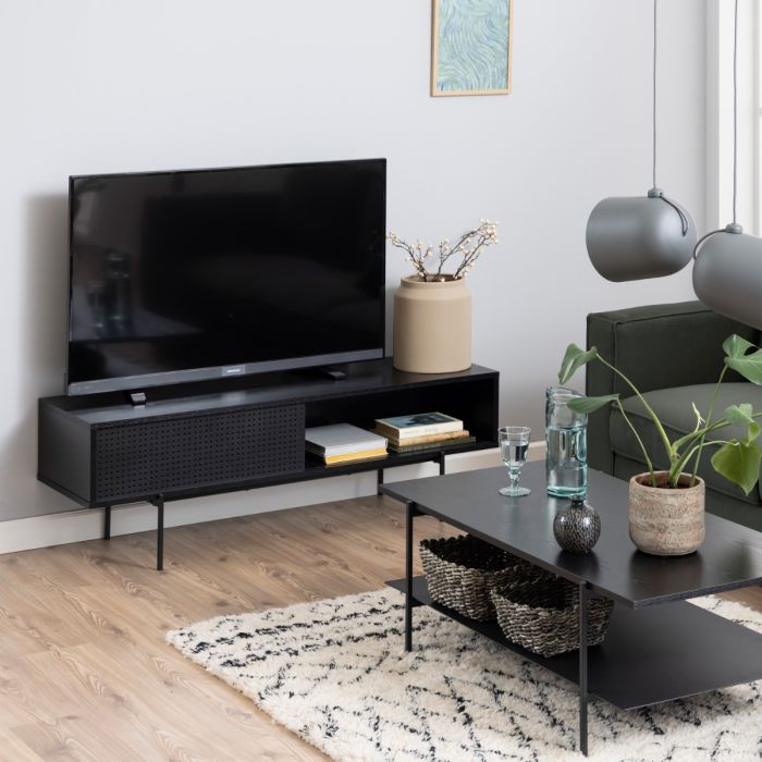 Dujayna Black Industrial TV Unit with Sliding Door – supplier image 5