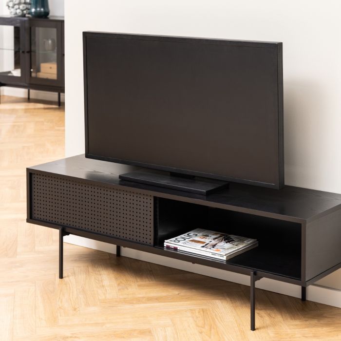 Dujayna Black Industrial TV Unit with Sliding Door – supplier image 7
