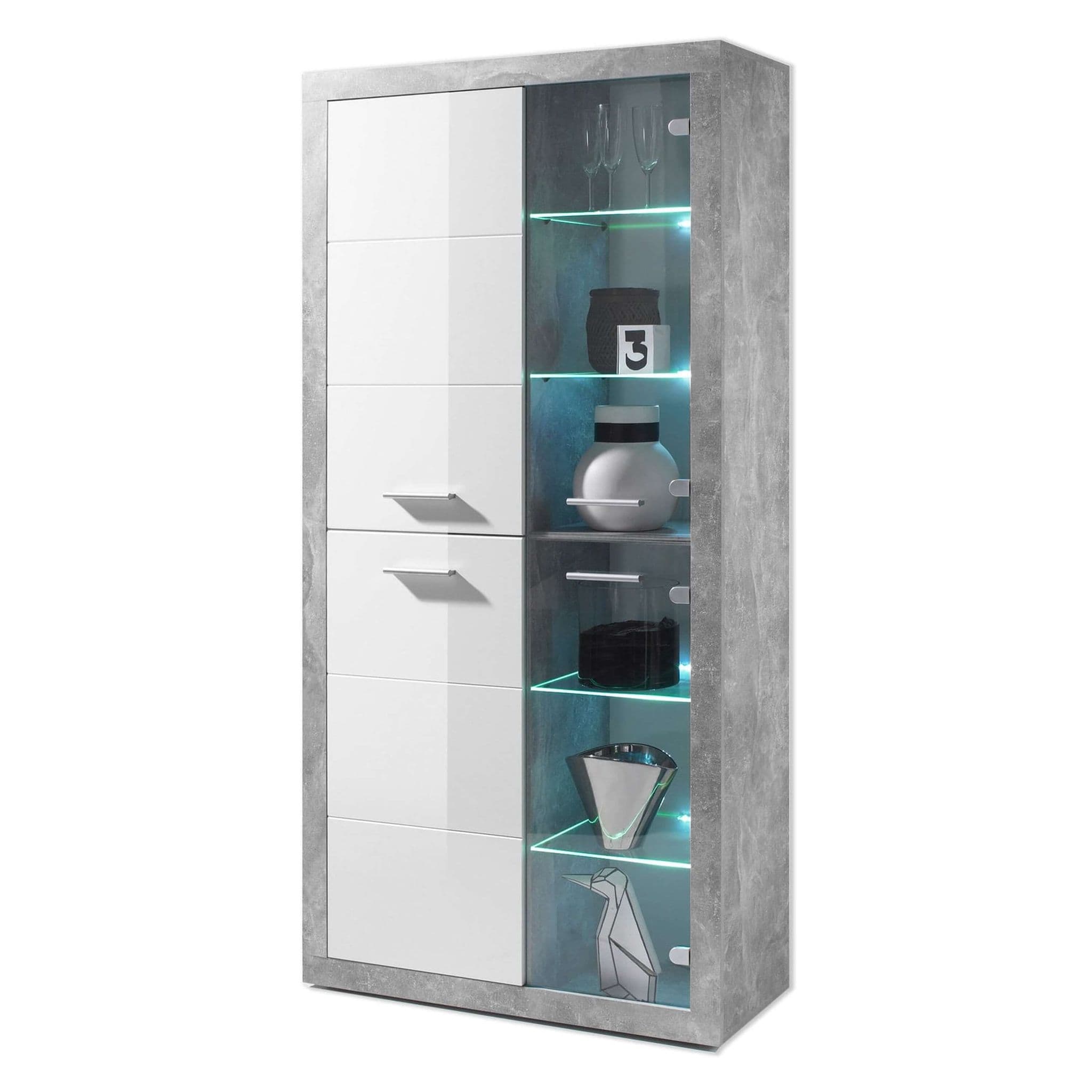 Miravo | Grey & White Display Glass Cabinet - 4 Door