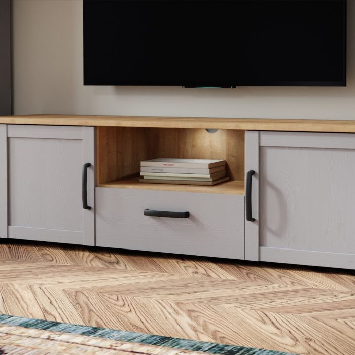 Nurayla Grey Riviera Oak LED TV Unit – supplier image 6