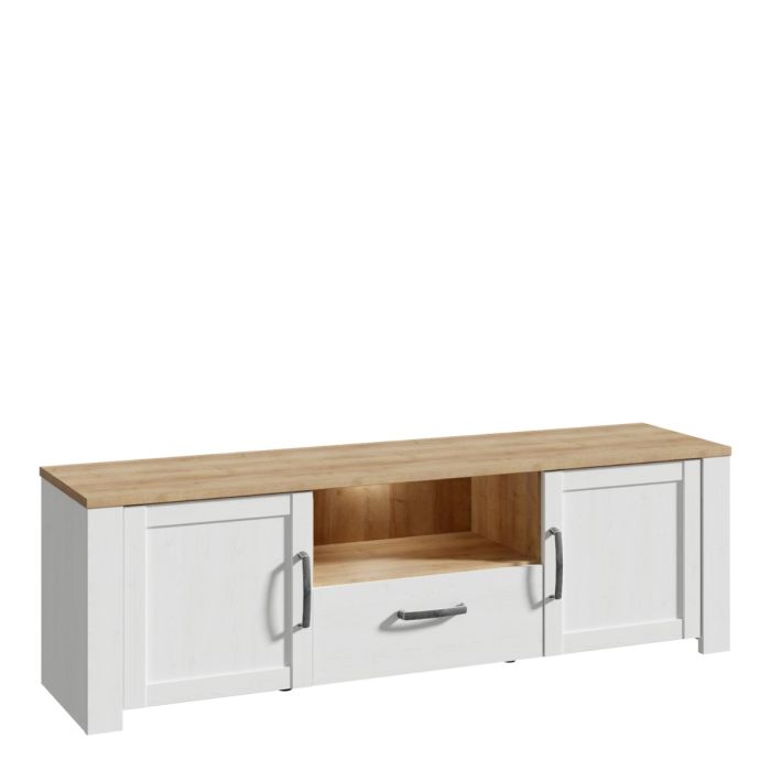 Nurayla White Riviera Oak LED TV Unit – supplier image 1