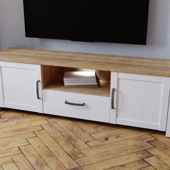 Nurayla White Riviera Oak LED TV Unit – supplier image 7