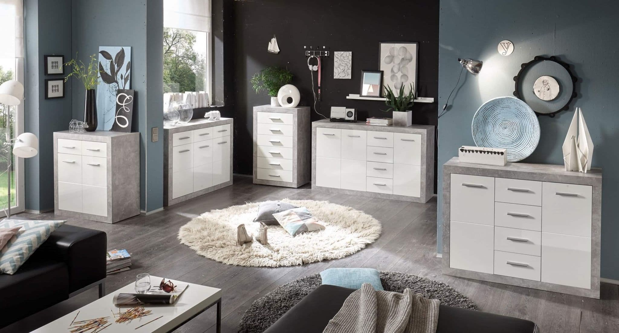 Lumira | Grey & White Gloss Large Sideboard - 2 Door