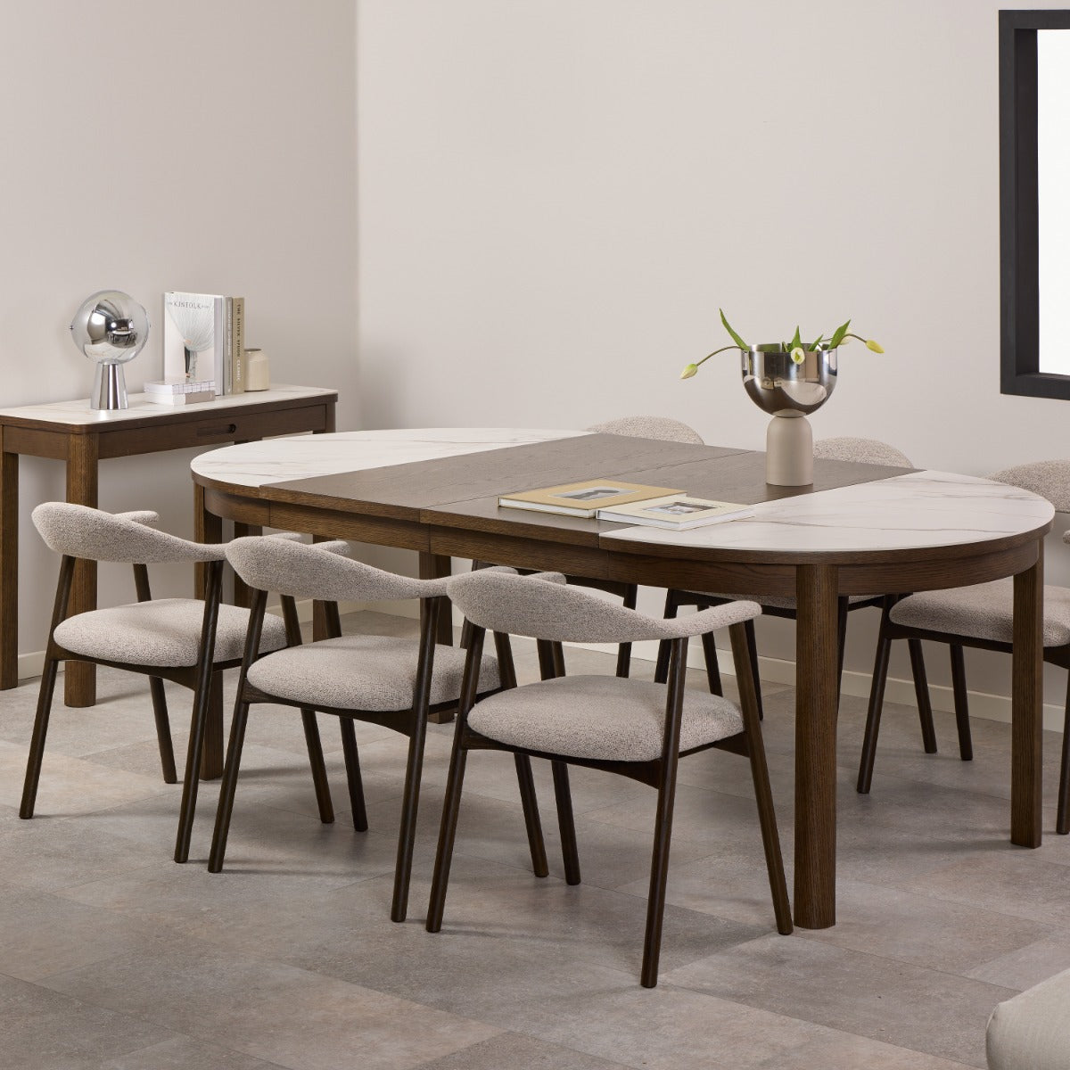 Soletta Cream Ceramic Round Extendable Dining Table - supplier photograph 5