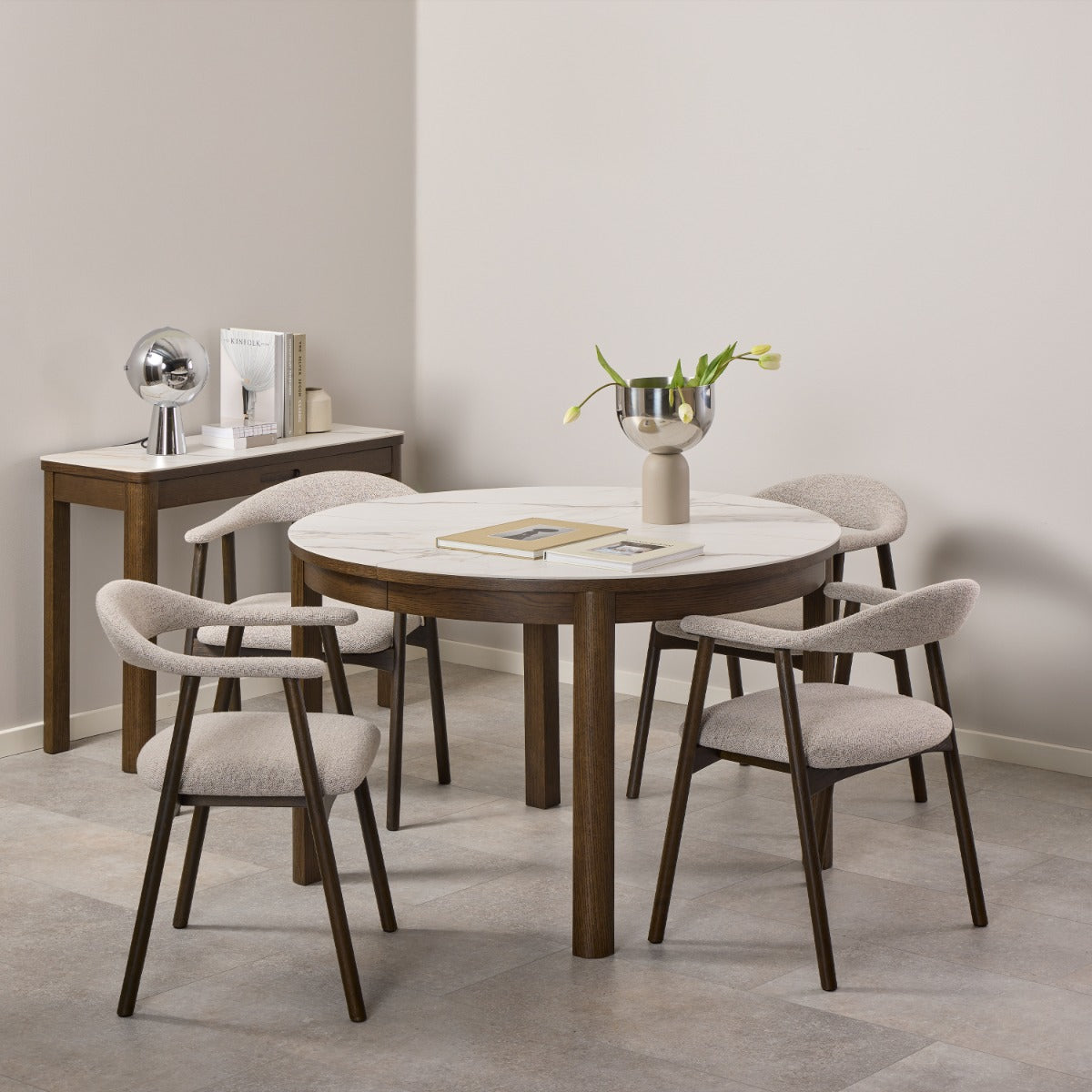 Soletta Cream Ceramic Round Extendable Dining Table - supplier photograph 6
