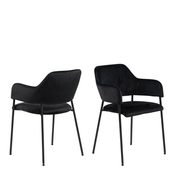 The Zahara Black Velvet Dining Chair with Arms – Set of 2 – image 1
