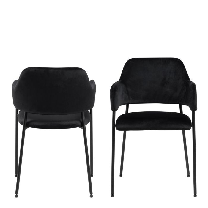 The Zahara Black Velvet Dining Chair with Arms – Set of 2 – image 2